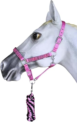 Miniatura 1 de CHALLENGER Caballo Nylon Neopreno Cómodo Cabestro Ajustable con Plomo Rosa 606204PK Rosado,Negro -