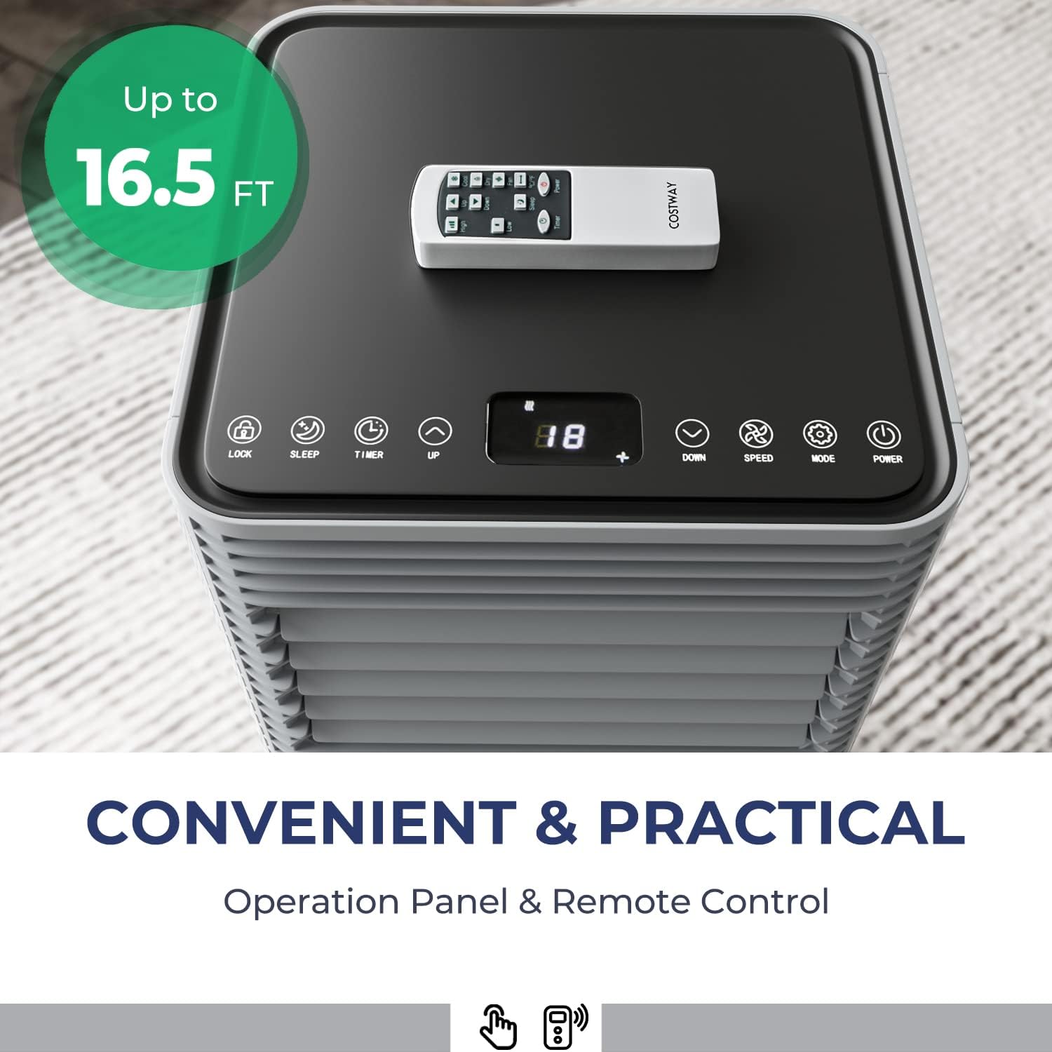 COSTWAY Portable Air Conditioners, 8000 BTU Portable AC Unit with Remote Control, Cooling for Room Spaces up to 230 sq.ft, with Sleep Mode, 24H Timer, Dehumidifier, Fan (8000 BTU, Grey)