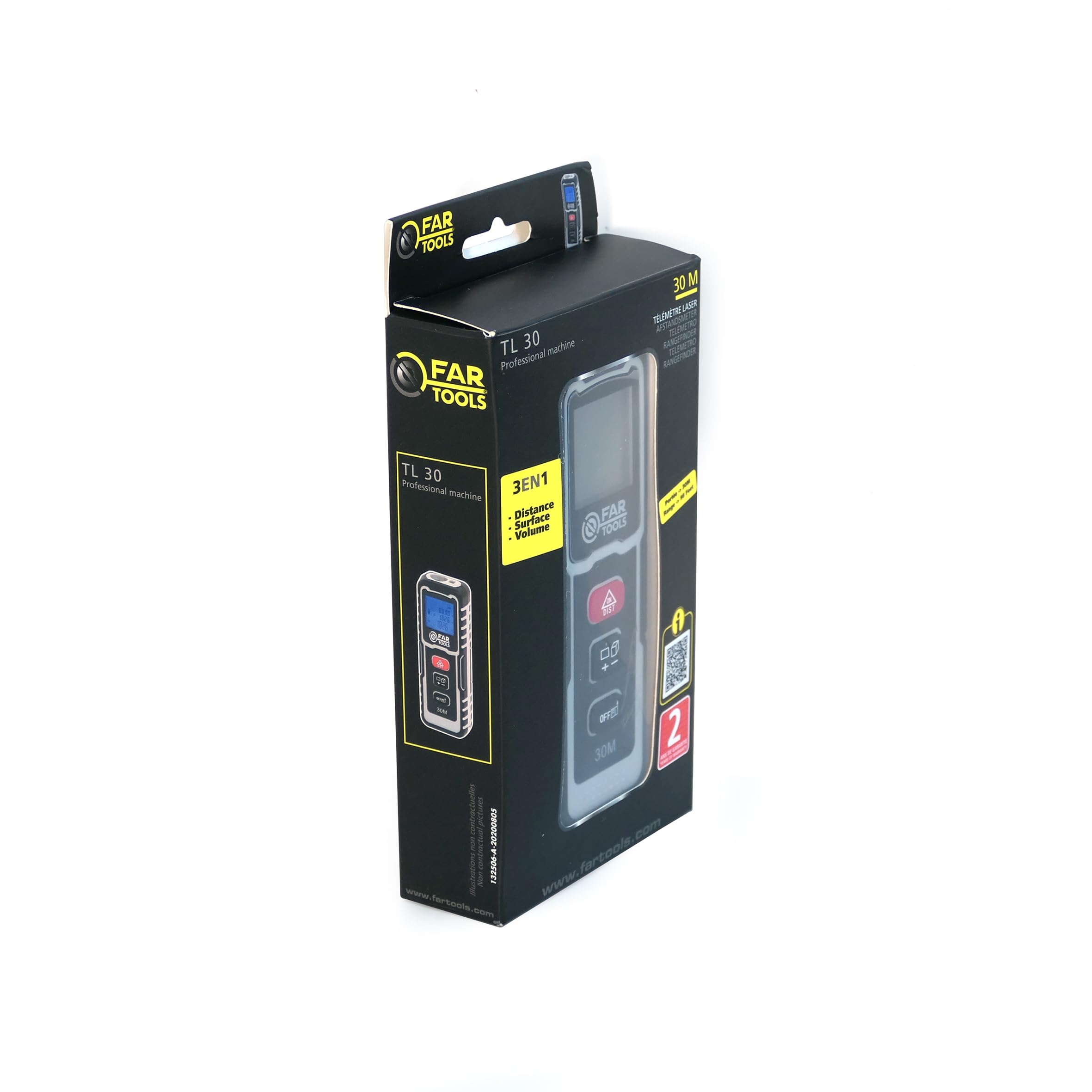 Fartools TL 30 Télémètre laser jusqu'à 30m avec affichage LCD, mesure simple, en continu ou par addition afin de calculer distance, surface et volume