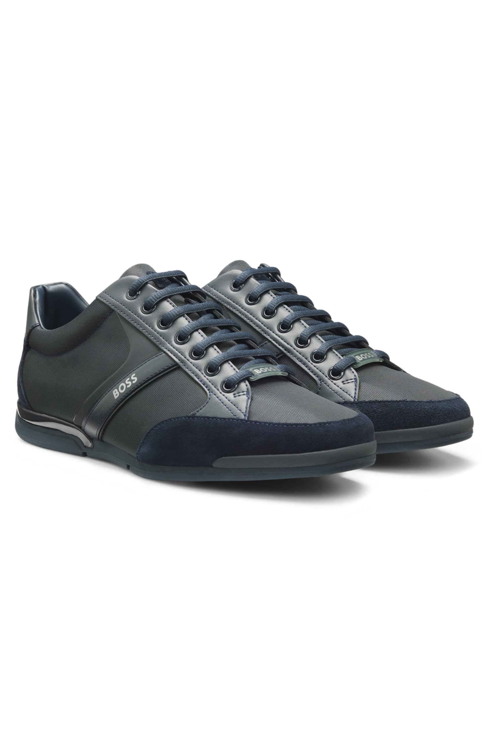 Hugo Boss Men's Navy Boss Orange Saturn Low Profile Mixed Material Trainers With Suede And Faux Leather Nos - Dark Blue 401  12