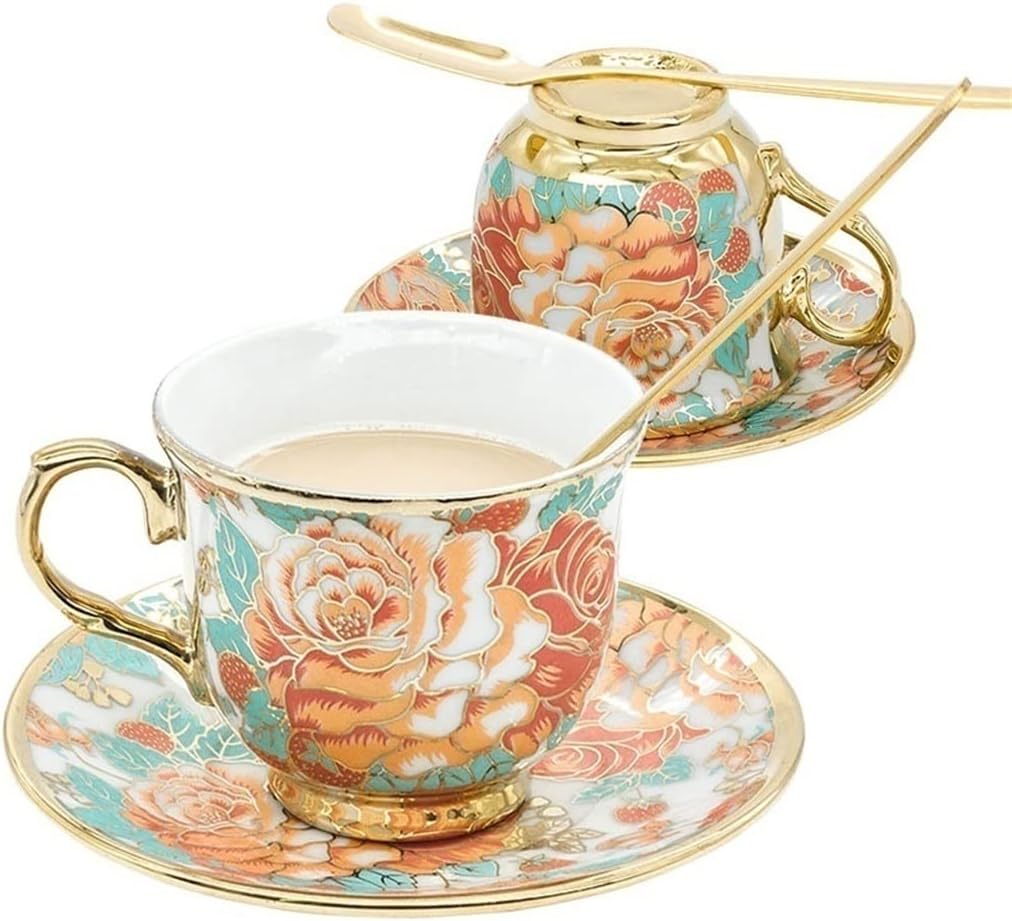 Bronzing Hand Painted Flower European Ceramic Cups Coffee Cup Set Home Kitchen ware