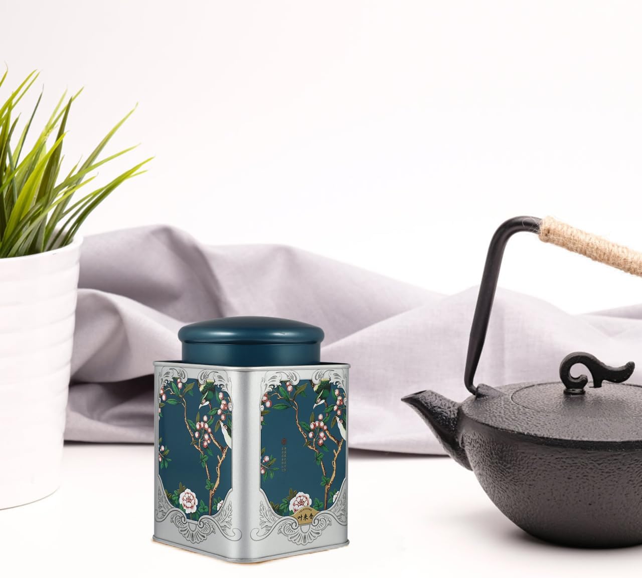 BESTonZON Tea Canister Airtight Tinplate Canister for Loose Tea Bags Candy and Snacks 4.01 X 4.01 X 5.90 in Sealed Storage Jar for Kitchen Organization and Home Decor image 5
