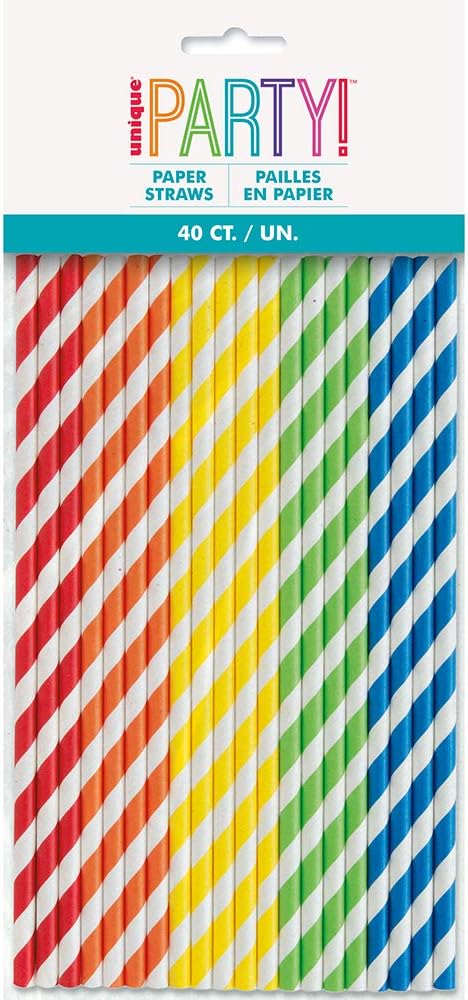 Neon Yellow Striped Paper Straws - 40 Count - Unique Style & Fun Drinking Experience, Perfect for Parties, Celebrations, and Everyday Use