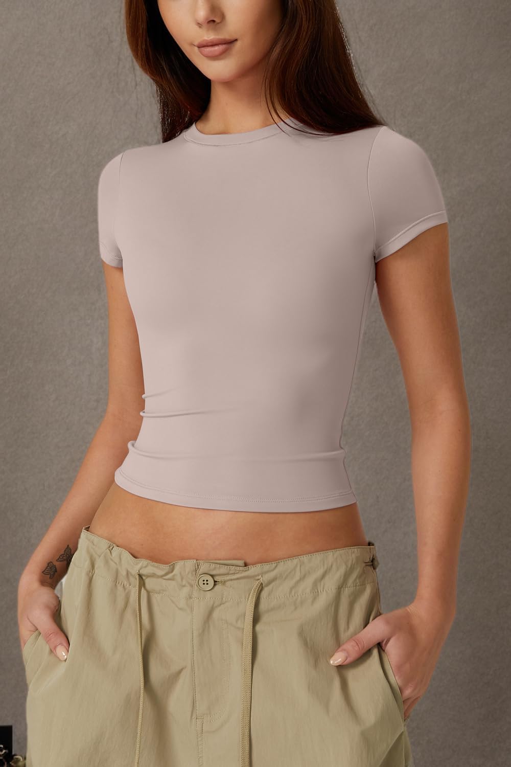 QINSEN Women's Crew Neck Short Sleeve Double-Layer Tops Basic Slim Fit Going Out T Shirt - Image 7