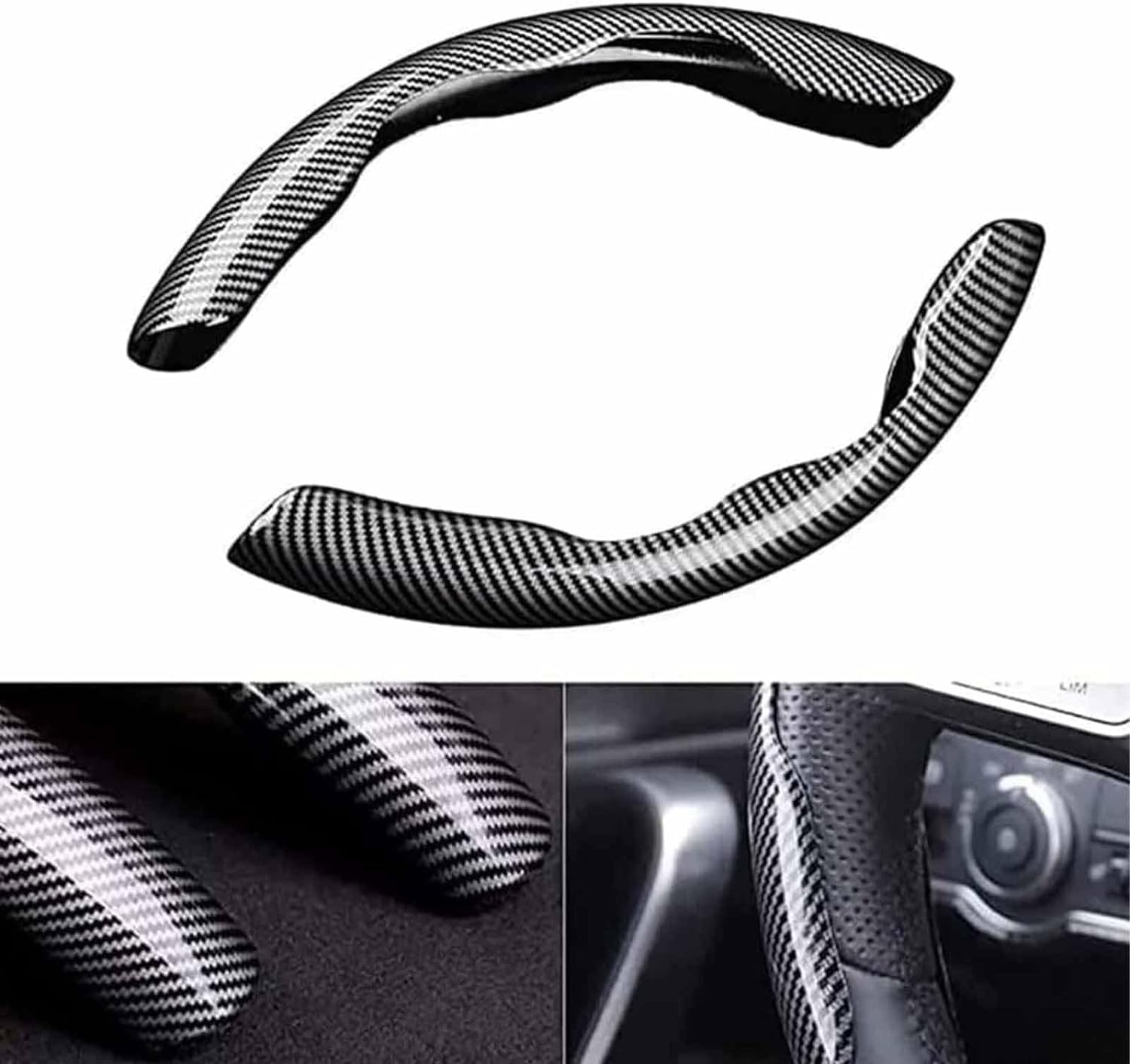 WYXFCBF Couvre Volant Voiture Pour Renault Autoper Renault Captur 2019 2020 2021 2022 2023 2024, 2 Pièces Fibre De Carbone Segmentée Protege Volant Voiture Accessoires D'intérieur,Black