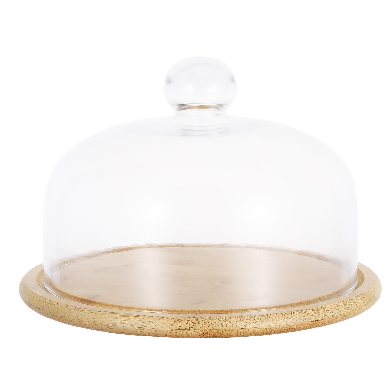Cúpula de Vidrio Transparente para Pasteles con Bandeja de Bambú