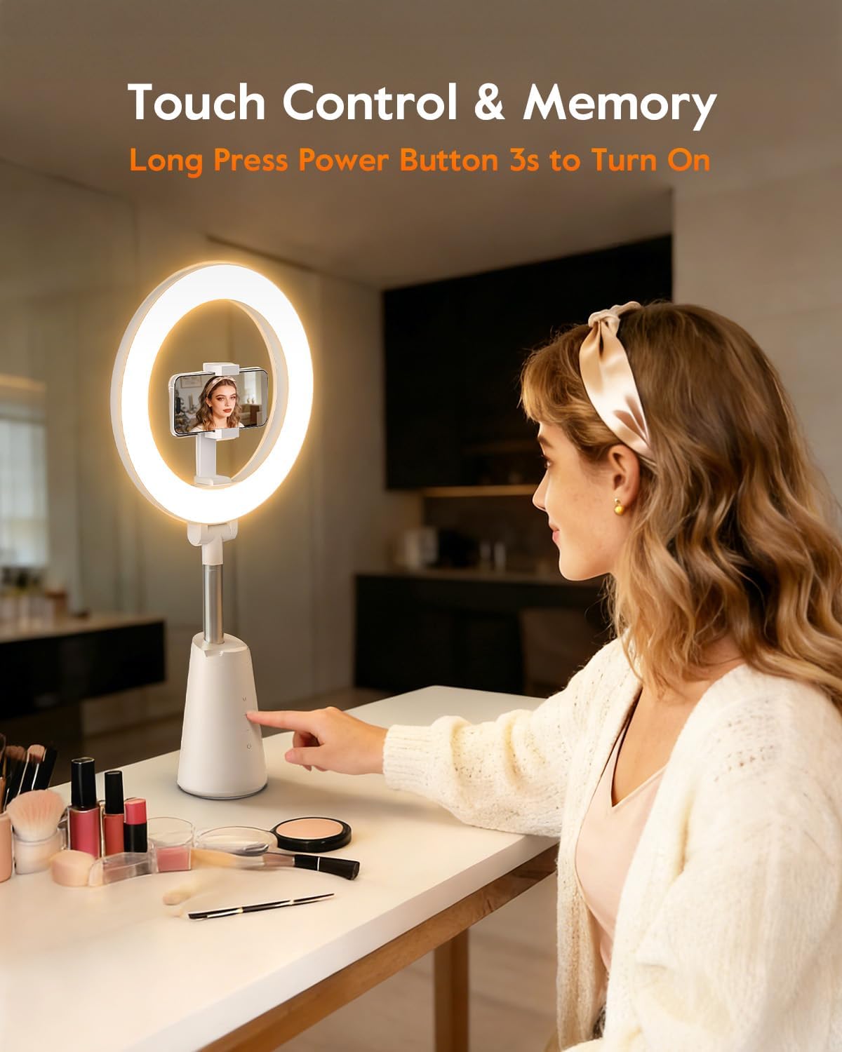 11" True-Color Desk Ring Light with Stand & Dual Phone Holders – CRI 98+ Soft Desk Selfie Light, 224 LEDs, 4 Color Modes, Touch Control for Makeup, Live Streaming, Video Recording, Zoom Calls&TikTok
