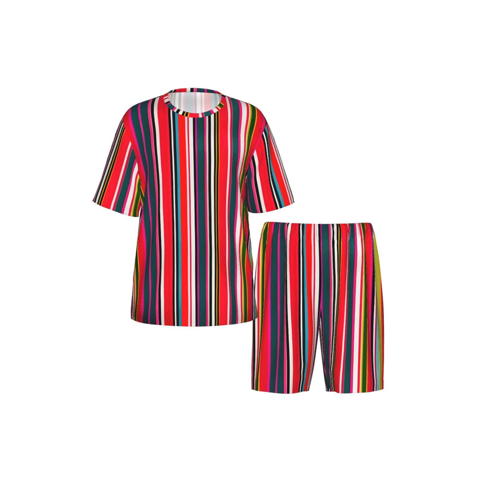 Conjunto de pijama clásico con estampado de rayas coloridas para hombre, pantalones cortos de pijama suaves para hombre, perfecto para las noches de verano