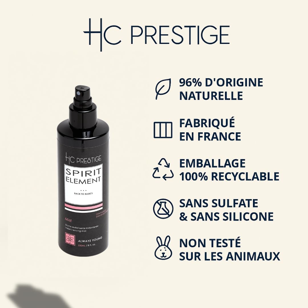 HC Prestige Mist Sans Rinçage Always Young - Effet Glossy - Hydratation Profonde & Brillance - Panthénol, Vitamine E & Caviar Marin - Formule Naturelle Silicone - Cheveux Ternes et Sec 230ML