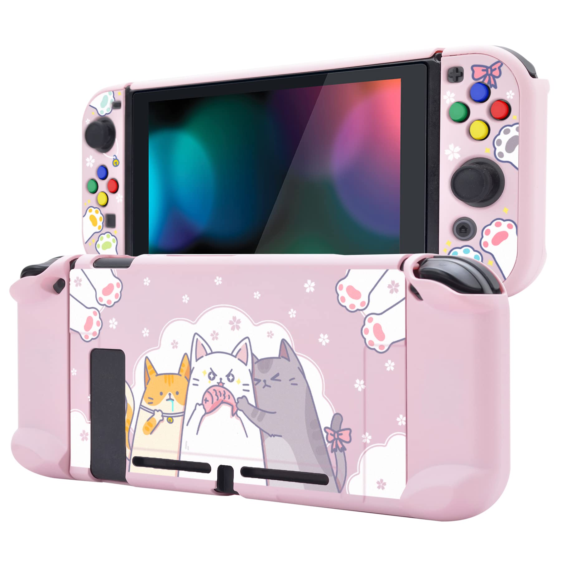 PlayVital Custodia Cover per Nintendo Switch, Copertura Protettiva Rigida Separabile Shell Protezione Compatibile con Nintendo Switch, Gattini Affamati