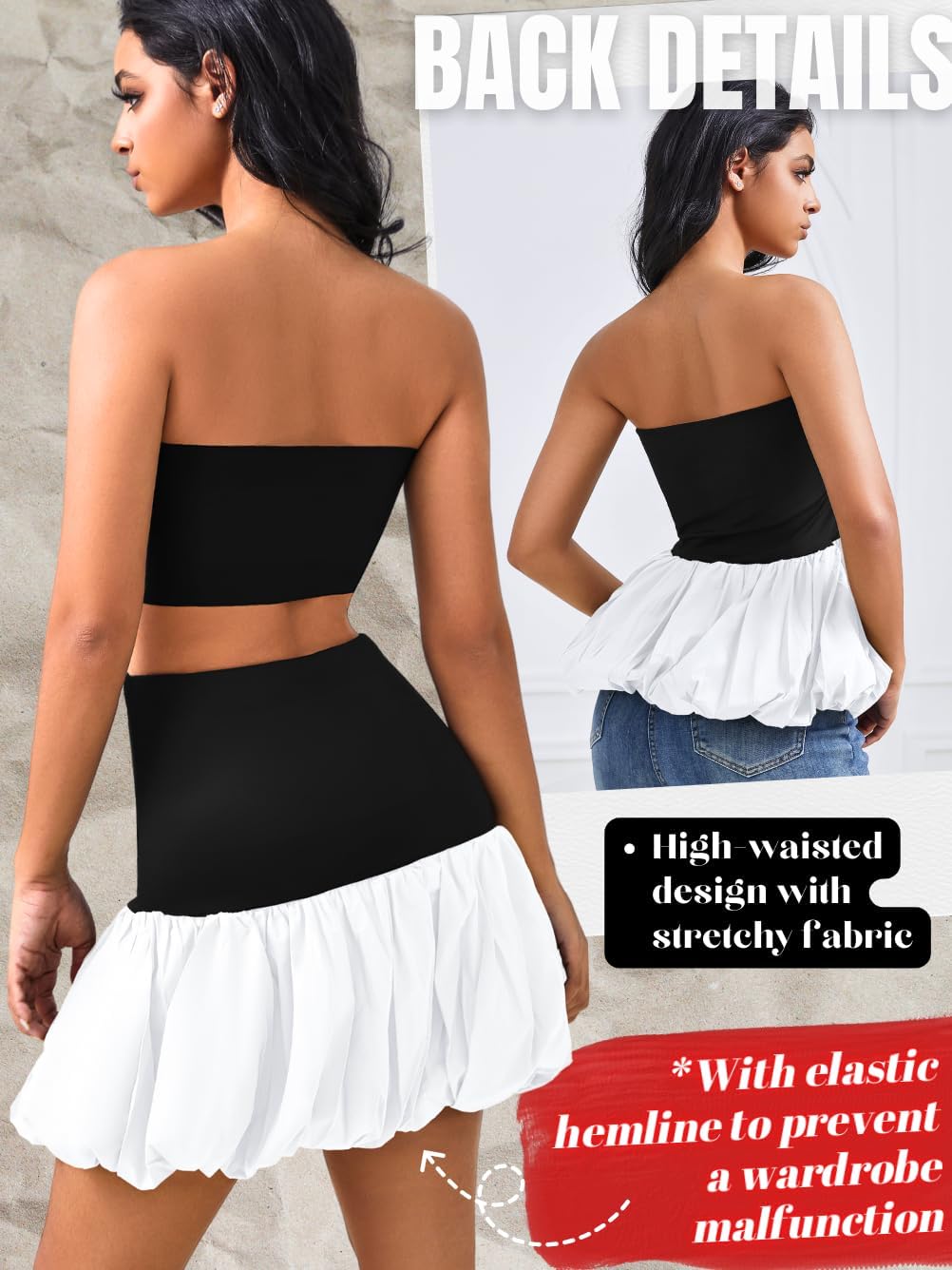 High Waisted Bubble Skirt, As Babydoll Tops, Mini Ruffle Skirts for Women, Mini Hem Tummy Control - Image 3