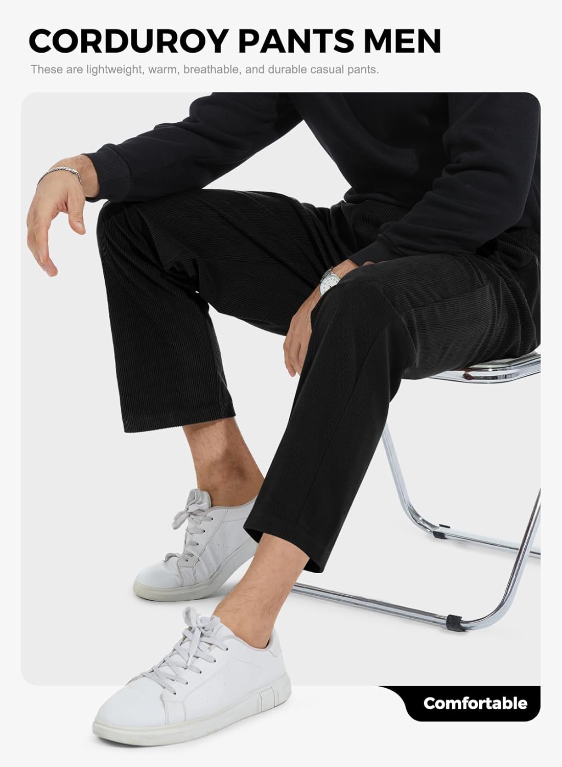 Mens Corduroy Casual Pants Joggers Cargo Pants Drawstring Elastic Waist Baggy Sweatpants with Pockets - Image 6