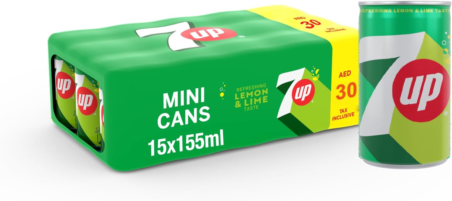 7UP Carbonated Soft Drink, Cans, 15 X 155 Ml