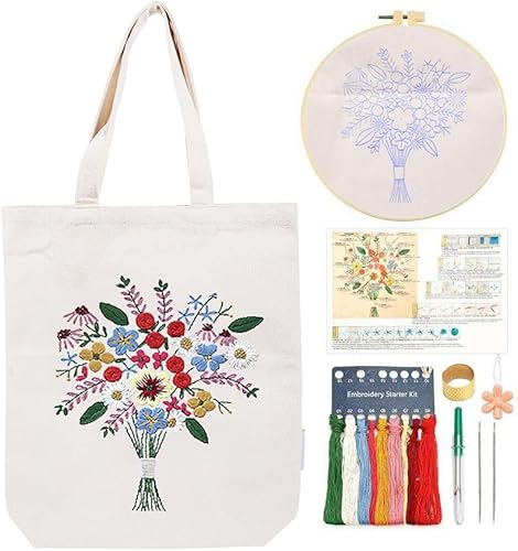 CREAWONDER Kit de Bordado de Bolsa Tote de Lona con Patrón para Principiantes, K