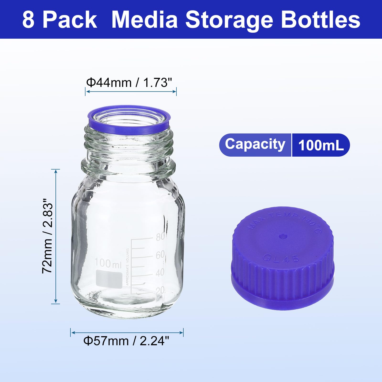PATIKIL 8 Paquet Réactif Médias Stockage Bouteilles 100 ml Bleu Clair