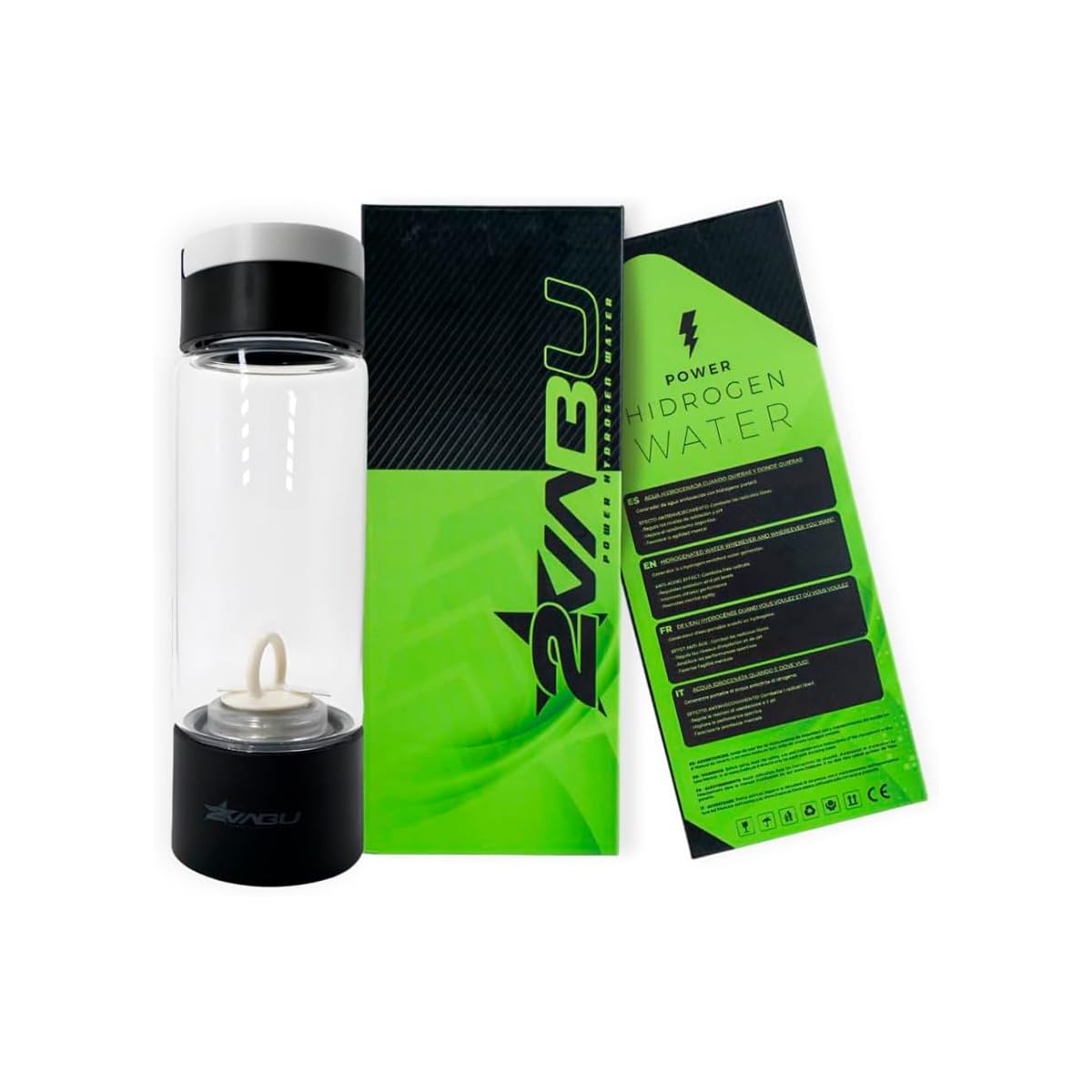 2Vabu Hydrogen Water Bottle With Spe And Pem Technology ? Hydrogen Generator In Minutes, Self-Cleaning, Nasal Inhaler Tube, Portable For Gym And