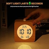 Vista 2 de Plumeet Reloj Despertador Digital de Madera para Dormitorios, Reloj Despertador de Madera de 4'' a Batería con Repetición y Luz Nocturna, Reloj