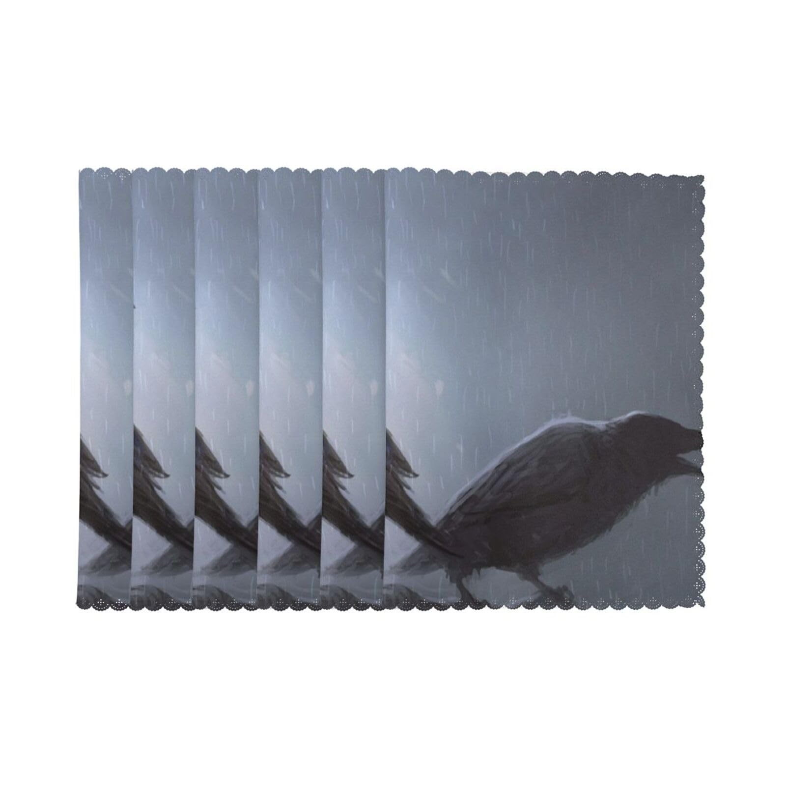 6 PCS Heat Resistant Placemat 45x30 CM, Ravens Printed Non-Slip Place Mats for Kitchen Dining Table Indoor Outdoor