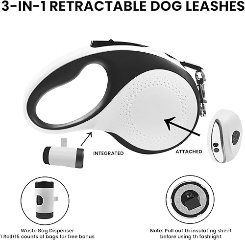 Miniatura 3 de Best Dog Supplies - Correa gruesa retráctil para perros grandes con dispensador de bolsas y linterna, correa de perro de 26 pies26.2 ft para perros