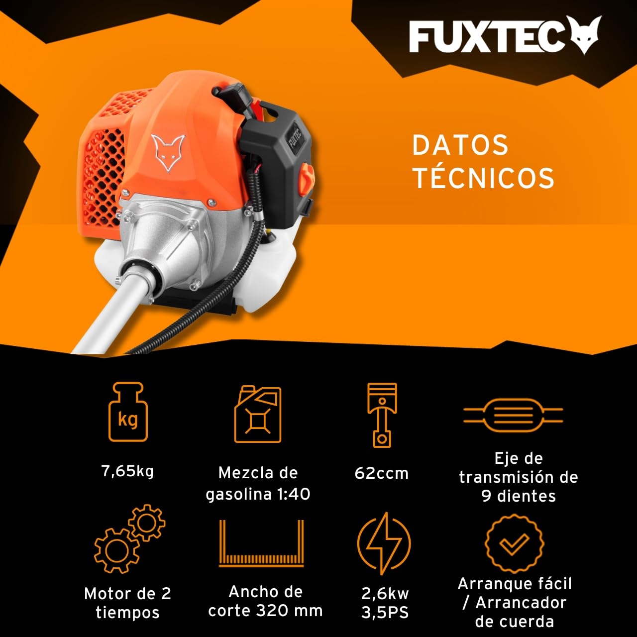 Desbrozadora Gasolina Multifunción Fuxtec FX-MS162 - con 62 CC, Multiherramienta 2 en 1, con 3 CV de Potencia y Motor de 2 Tiempos