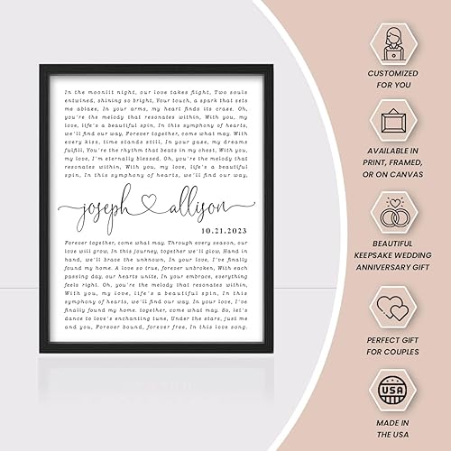 Miniatura 5 de Póster de letras de canciones personalizadas, regalo de aniversario de boda, arte de pared para parejas, letras de canciones de boda personalizadas,