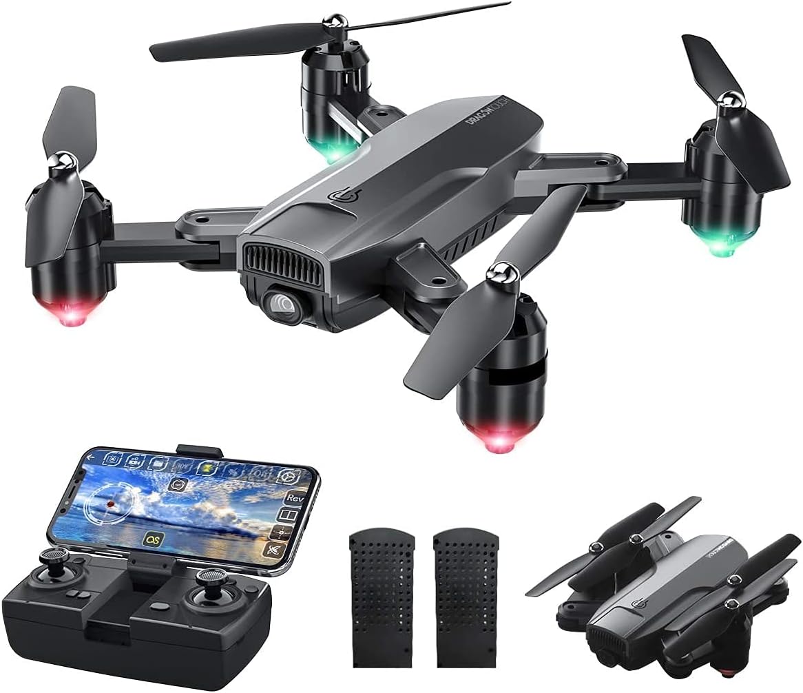 Dragon Touch DF01 Drone for Kids with 1080P HD FPV Camera , Foldble Drones with 2 Batteries, Gestures Selfie, 3D Flips, Gravity Control, Altitude Hold, Headless Mode, Easy to Use for Beginner, Remote Control Toys for Boys Girls