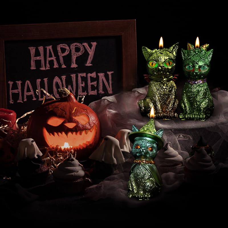 3 Stampo Per Candele In Silicone Halloween – Forma Di Gatto E Animaletti – Per Resina, Sapone, Cioccolato – Fai Da Te - 2