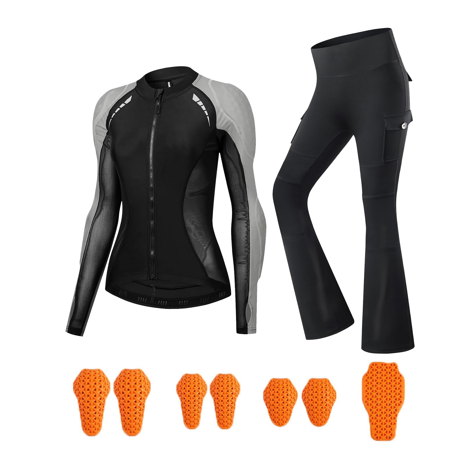 Maglia da Moto Donna e Giacca in Mesh con Pantaloni a Zampa, Set da Motociclista Estivo con Protezioni CE Yoga Fitness Gym Urban Commuting Abbigliamento Protettivo Completo Strada