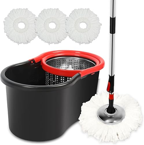 Miniatura 8 de Juego de trapeador giratorio y cubo, sistema de fregona giratoria de 360 y cubo, para limpieza del piso de la fregona, con 3 cabezales de repuesto