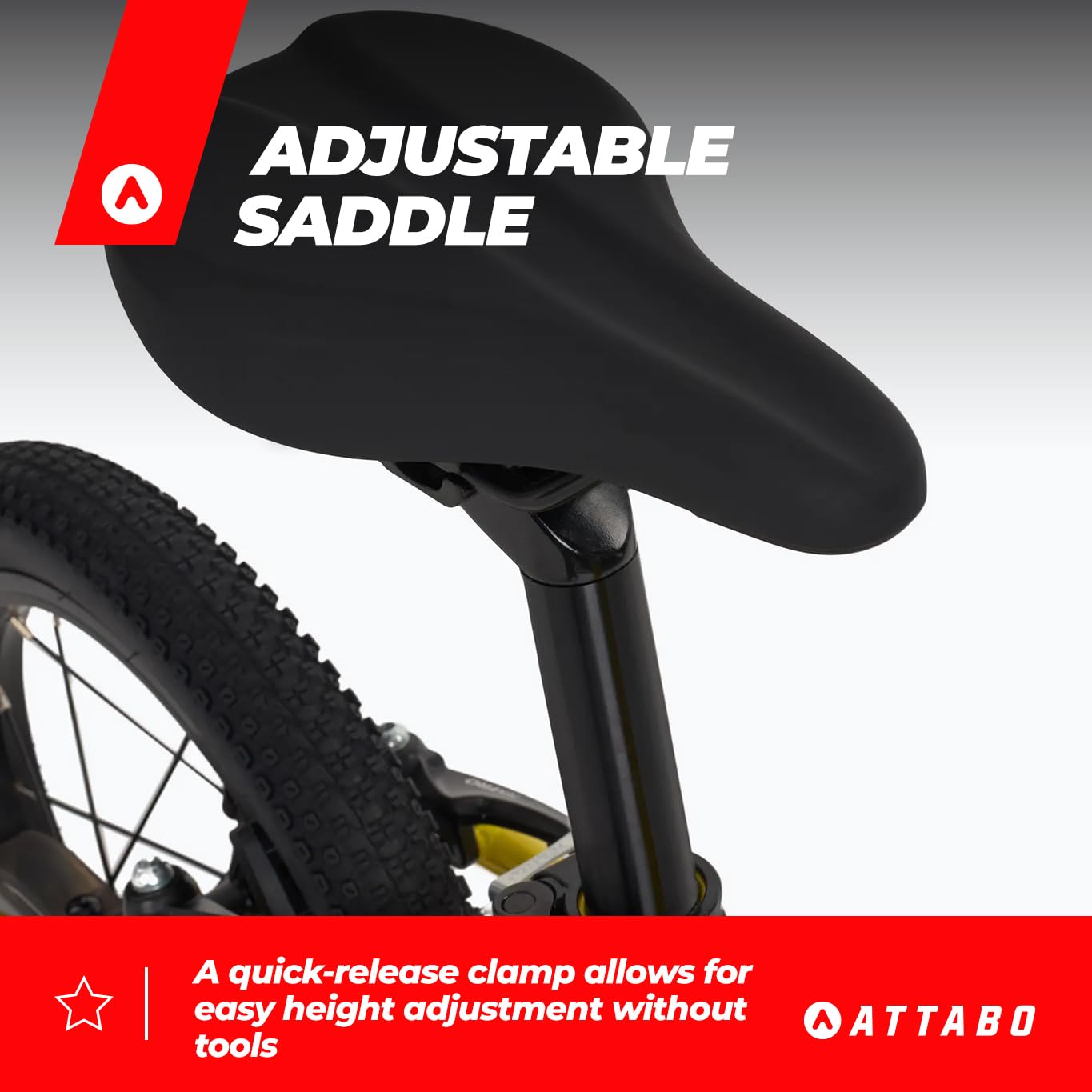 ATTABO Knack 14 Kinderfiets (2-5 jaar) met licht aluminium frame (8 kg), 14 inch wielen, voor 85-110 cm lichaamslengte, tot 50 kg belastbaar, ergonomisch stuur, ideaal voor eerste ritten