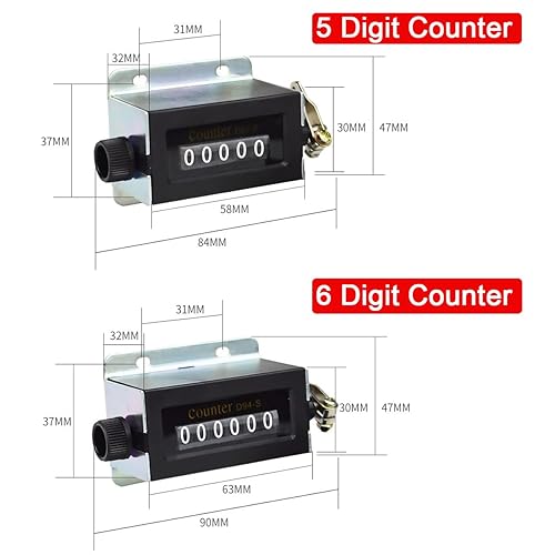 Miniatura 3 de Contador mecánico de 6 dígitos, D94-S 0-99999 manual de 6 dígitos, contador de clicker reiniciable, contador de clics de carrera manual, conteo con