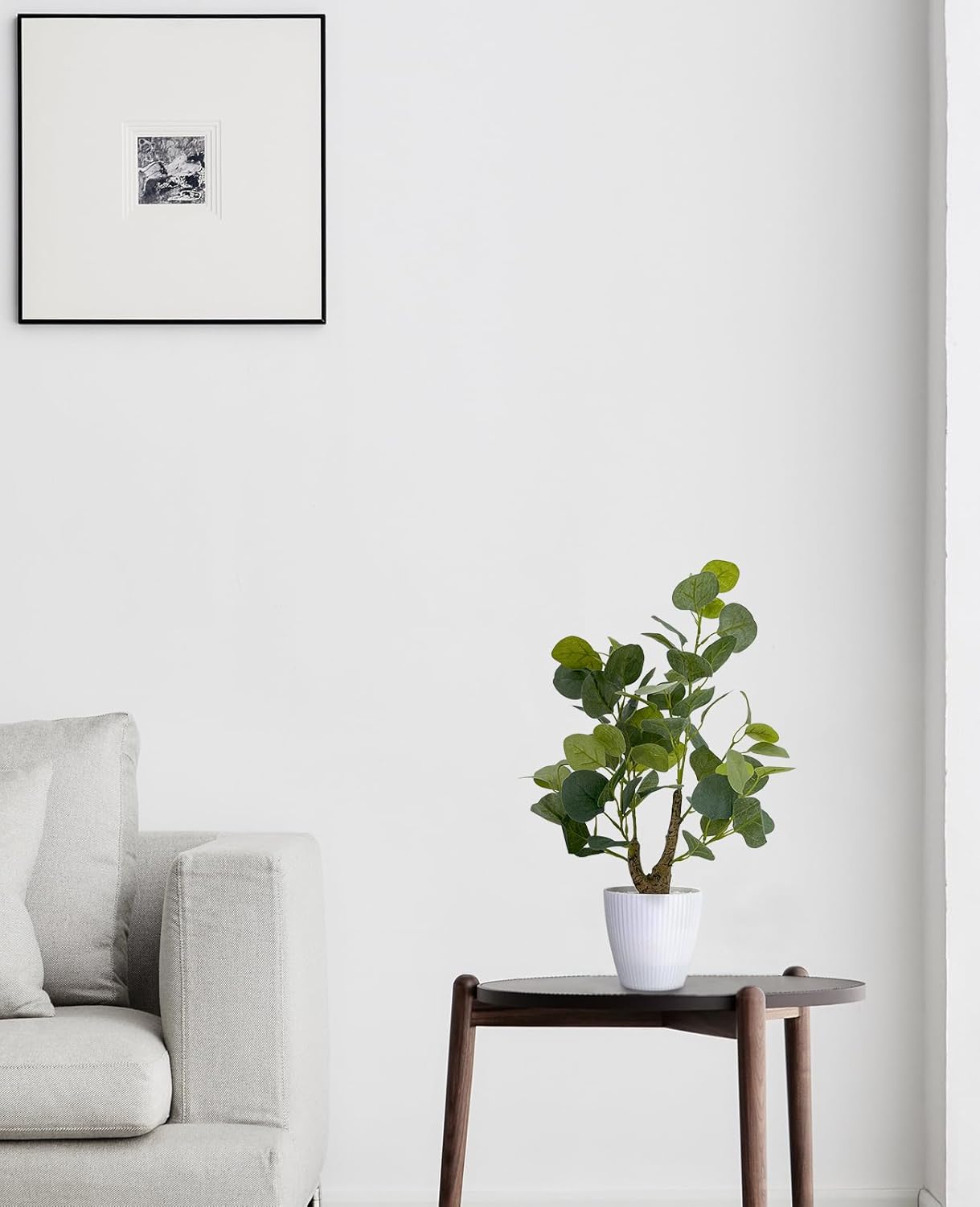 AceList 18.1 Inch Eucalyptus Tree Artificial with White Pot, Fake Eucalyptus Fake Tree for Indoor Home Living Room Office Decoration, Fake Silver Dollar Leaves Artificial Tree Perfect Housewares Gift
