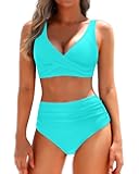 Women's Two Piece High Waisted Bikini Set Tummy Control Swimsuit Full Coverage Bathing Suit