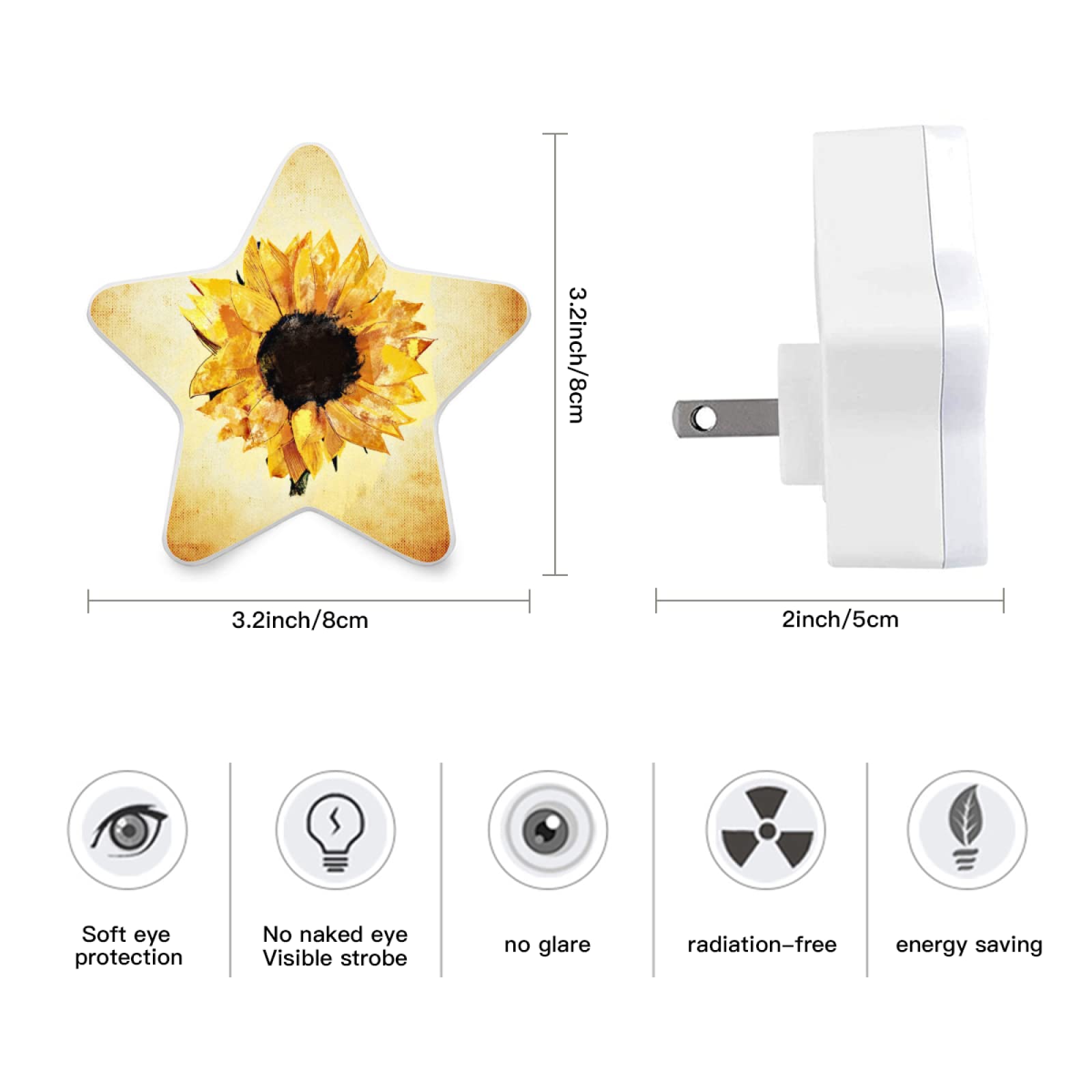 YouTary Sunflower Floral Inspirational Pattern Star Shape Plug in LED Night Light Lamp with Dusk to Dawn Sensor — view 6
