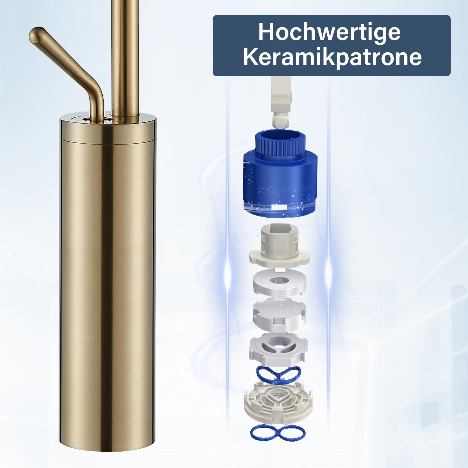 Wasserhahn Bad Waschtischarmatur Gebürstet Gold Einhandmischer Armatur Wasserhahn Waschbecken Einhebel Hochdruck Heiß und Kaltmischer Mischbatterie für Badezimmer Edelstahl