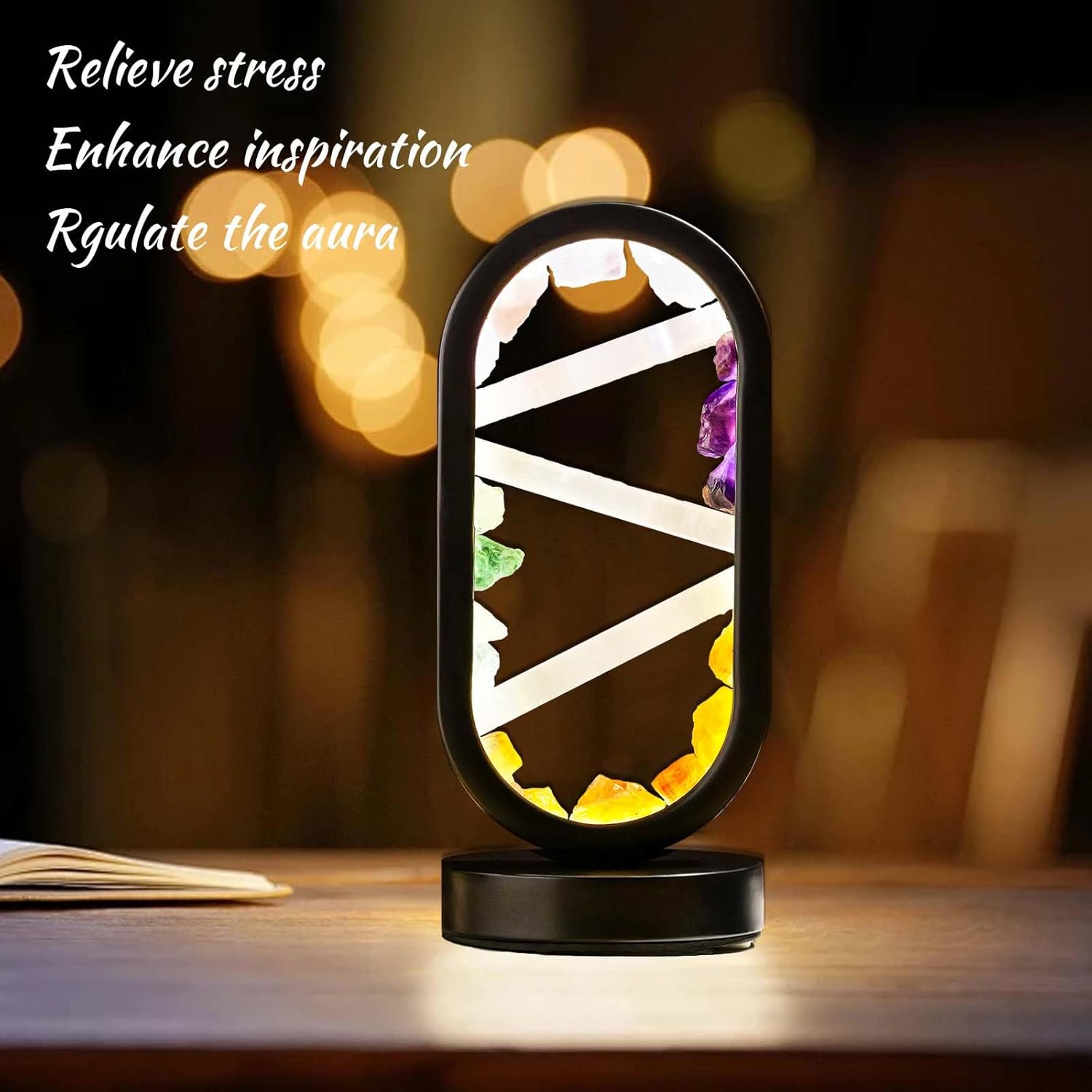 Runyangshi Crystal Table Lamp Night Light Natural Selenite & Colour Crystal Raw Stone Bedside Lamp with 3 Adjustable Light Colours Suitable for Home Decoration, Bedroom Office Desk Lighting