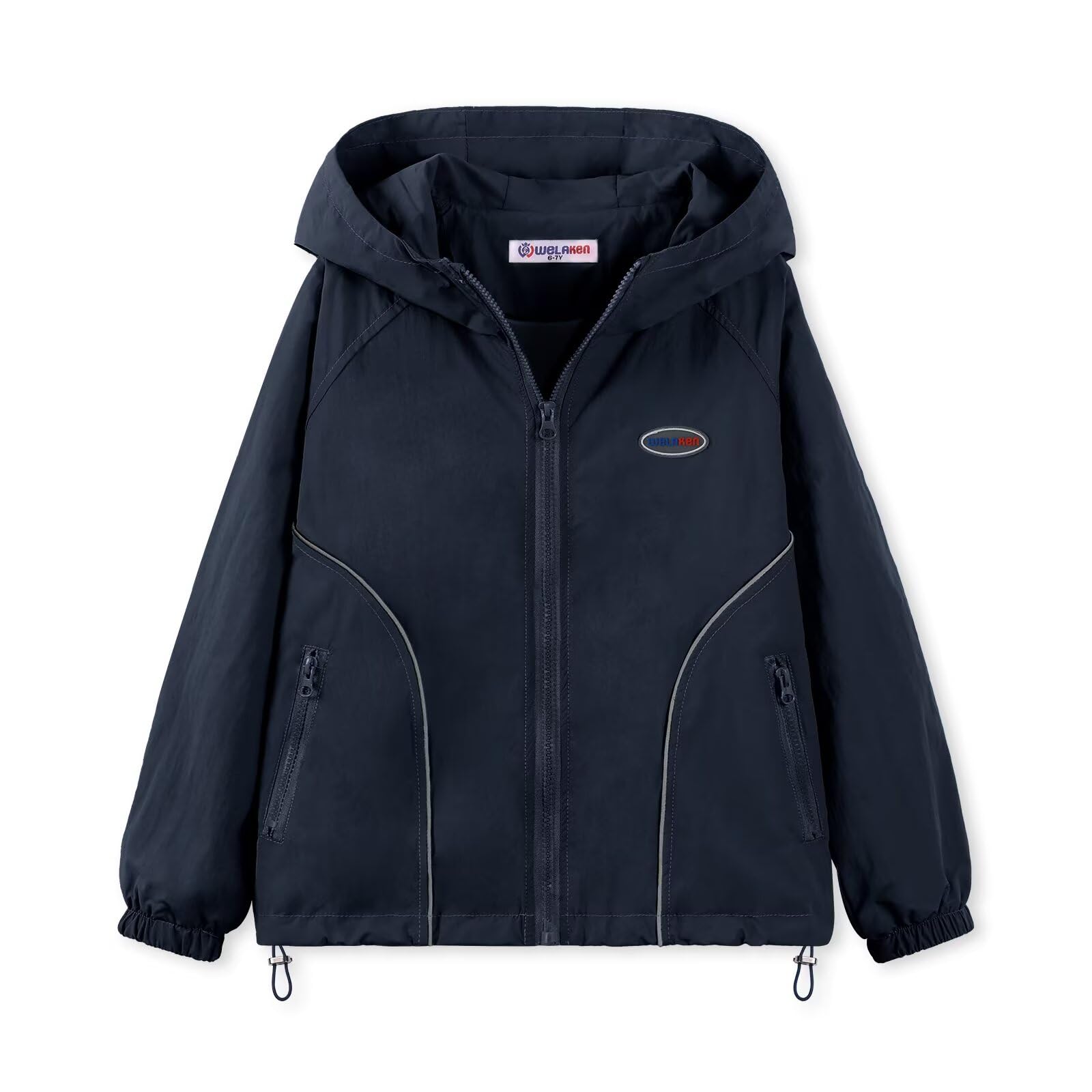 WELAKEN Lightweight Jacket for Girls Kid Teen Waterproof Windbreaker Hooded Rain Coats with Pockets