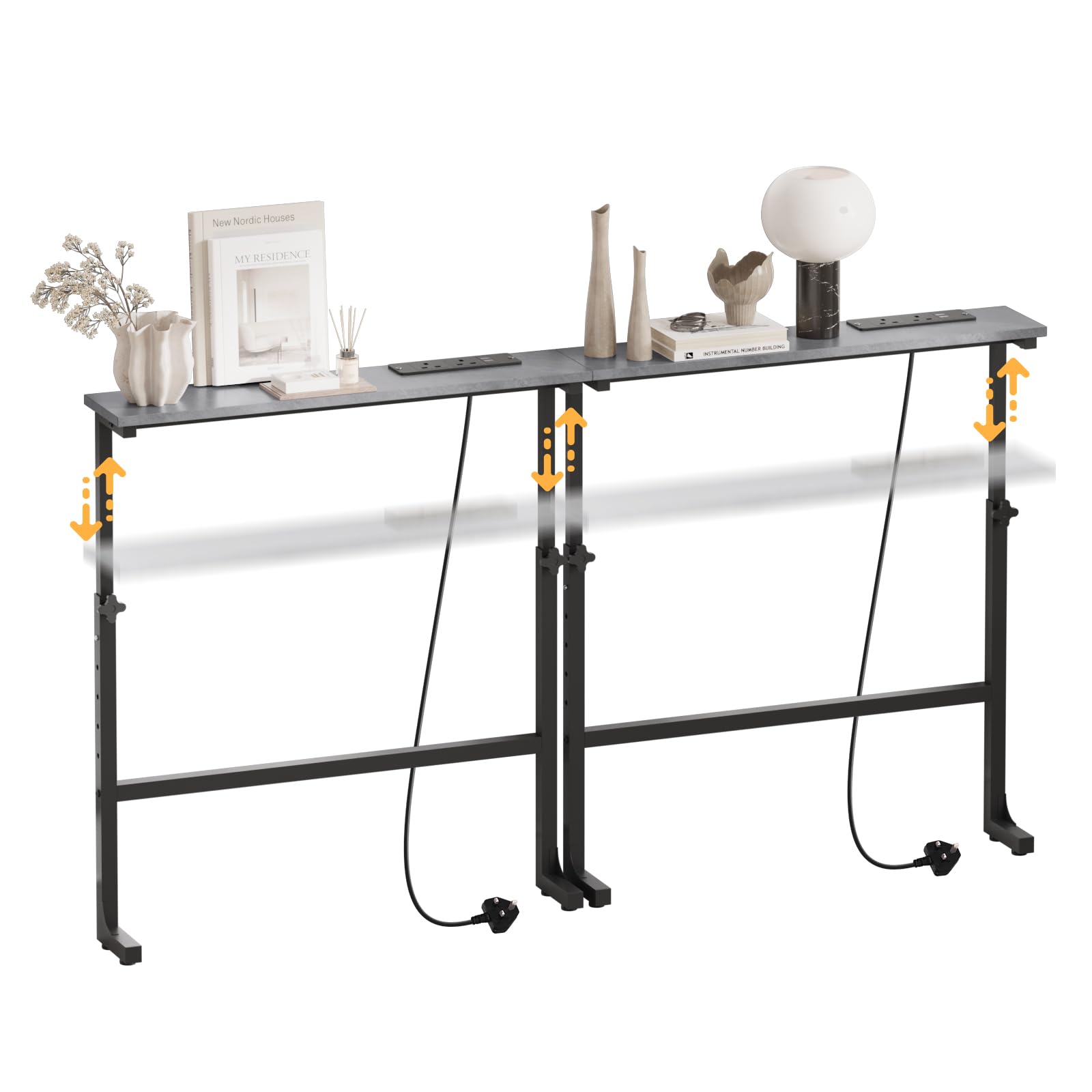 Slim Console Table, Retro Sofa Table with Charging Station for Entryway, Living Room, Small Spaces (2, 75 cm - Grey)