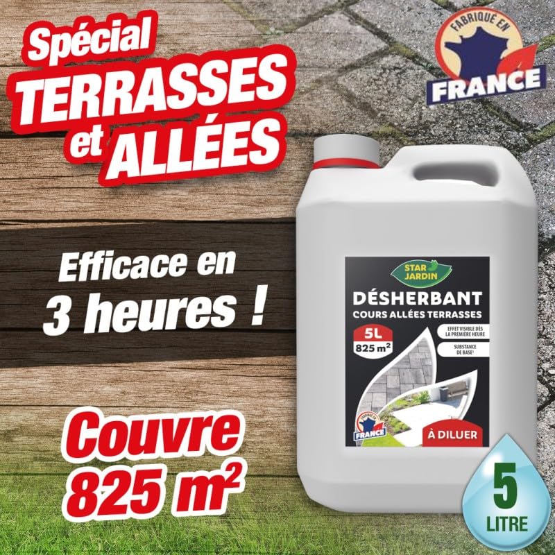 Désherbant à diluer 5 litres pour 825 m² allées terrasses