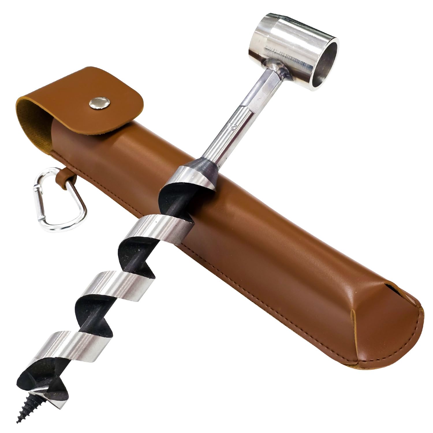 Socpuro Bushcraft Gear Hand Auger Drill, Scotch Eye Wood Auger Drill Bit with Leather Case for Camping Backpacking Hiking