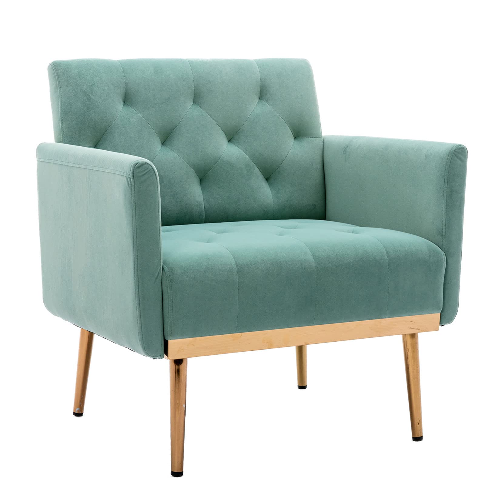 Modern Velvet Accent Chair, Upholstered Arm Chair for Living Room&Bedroom, Comfy Single Sofa with Rose Golden Metal Legs, Suitable for Small Space Home(Mint Green)
