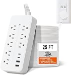 Extension Cord Indoor 5 ft, Surge Protector Power Bar with 8 Outlets 4 USB Ports, Flat Plug Extension Cord with Multiple Outlets, Overload Protection for Home, Office, Dorm Room Essentials, White