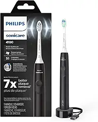 Philips Sonicare Escova de dentes elétrica recarregável 4100, com sensor de pressão, 2 configurações de intensidade, SmarTimer e QuadPacer, vida útil da bateria de 14 dias, preta, modelo HX3681/24