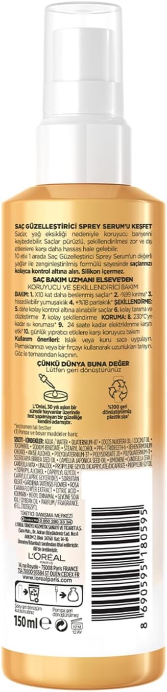 L'Oreal Paris Elseve Mucizevi Yağ 10 Etki 1 Arada Saç Güzelleştirici Sprey Serum 150 ml