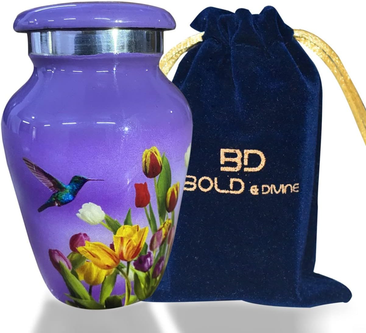 BOLD & DIVINE Handcrafted Hummingbird Cremation Urn for Adults Large Burial Urn for Human Ashes Suitable for Adult Males or Females Beautiful Urn for Ashes (Keepsake Urn, Purple) - Image 2