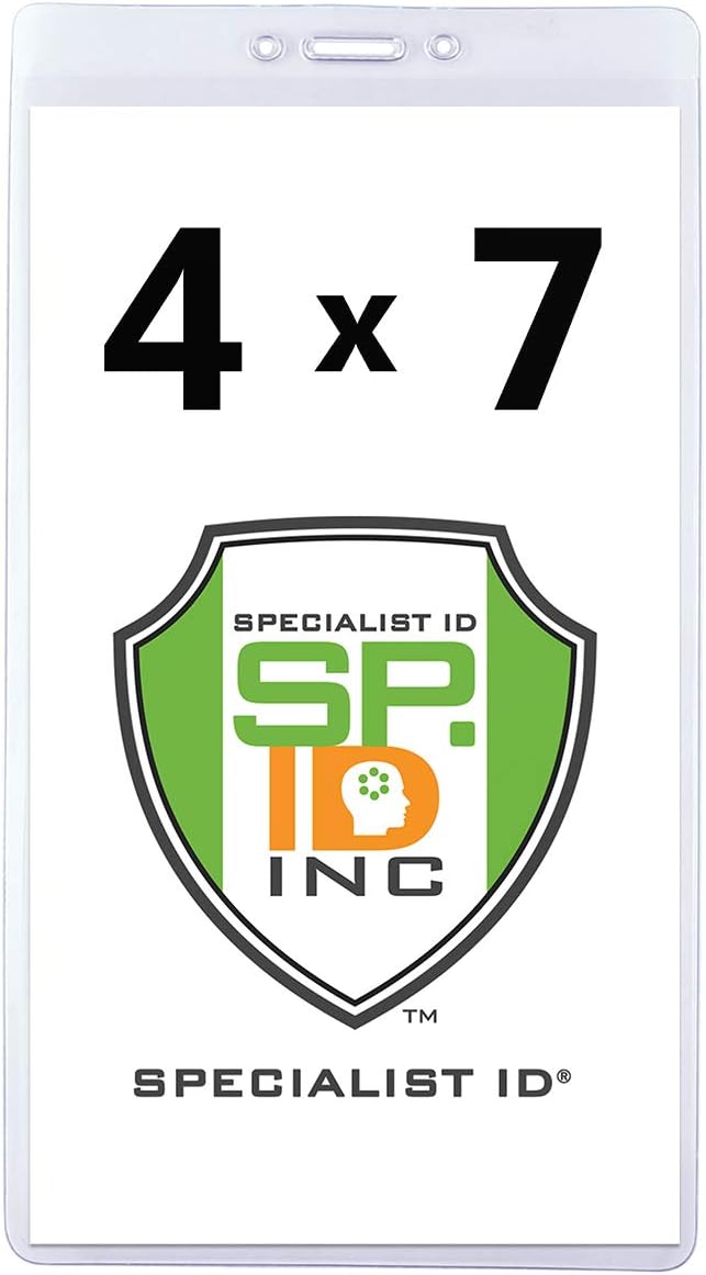 Bulk 100 Pack - Extra Large 4 1/8 X 7 1/2 Ticket & Badge Holder - Heavy Duty Clear Plastic 4 X 7 Card Insert Protector for Sports Tickets, Press Passes and Name Badges by Specialist ID
