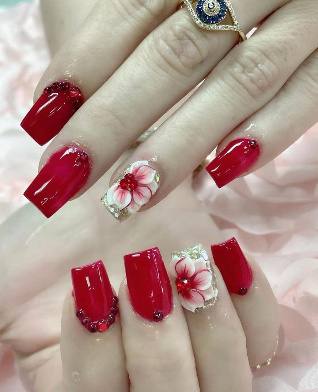 Set 34PCs 3D Acrylic Sweetheart Flower Nail Art Charms Handmade by Acrylic Powder Design Acrylic Nail Art for Women Girls (Full17Colors-34Pcs)