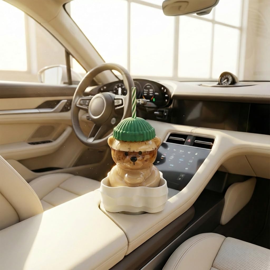 Car Cup Holder Adapter Designed for Bear Shaped Tumblers - Stable Console Insert Expander for Large Base Novelty Mugs, Premium Auto Interior Accessory & Gift (White)