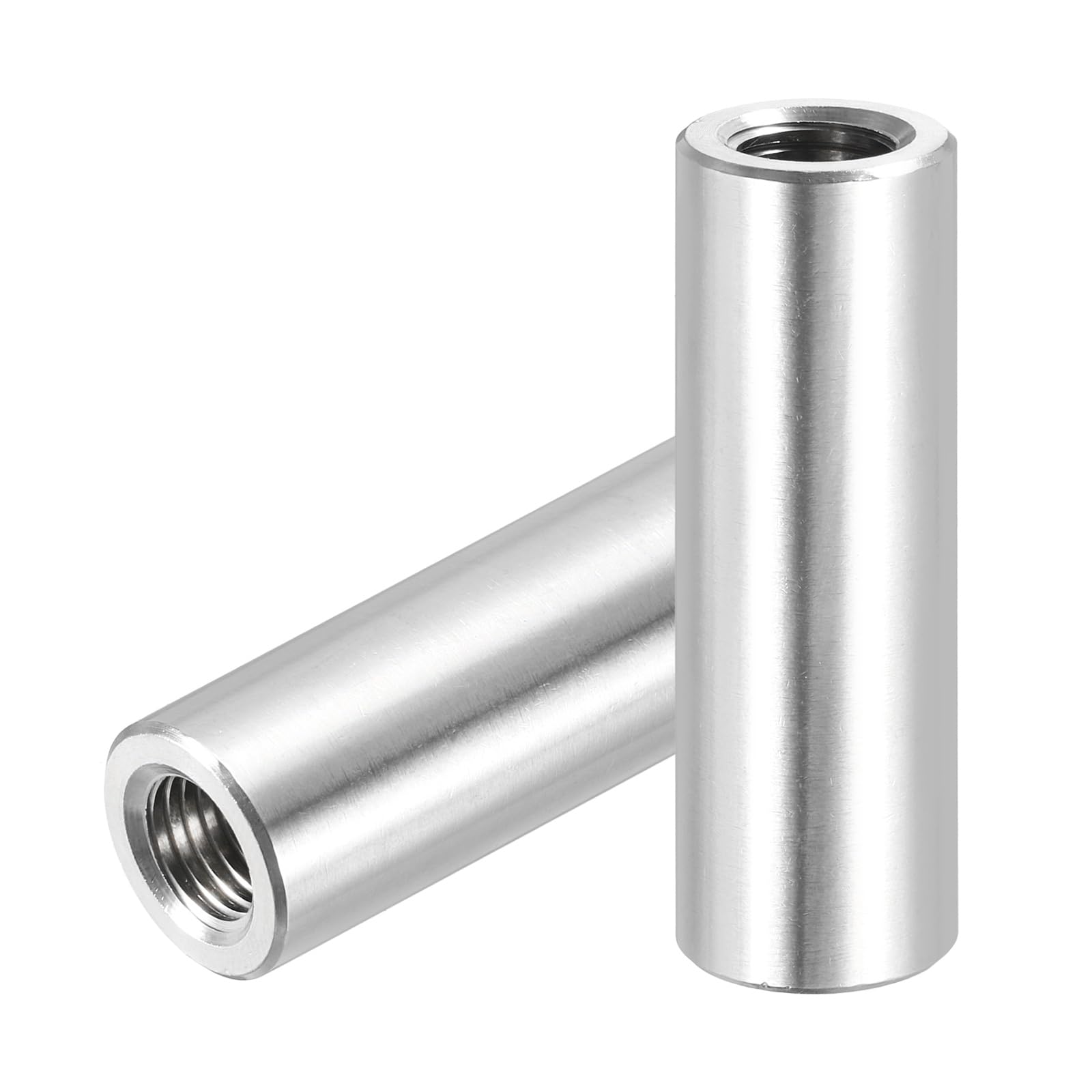 PATIKIL M10x1.25mm Pitch 304 Stainless Steel Round Coupling Nuts, 2 Pcs 50mm / 1.97" Length Metric Fine Thread Connector Sleeve Rod Bar Stud Fully Threaded Nut Fasteners, Silver Tone