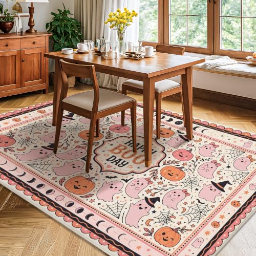 Alfombra de Halloween rectangular naranja para dormitorio y suelos de interior antideslizantes 4